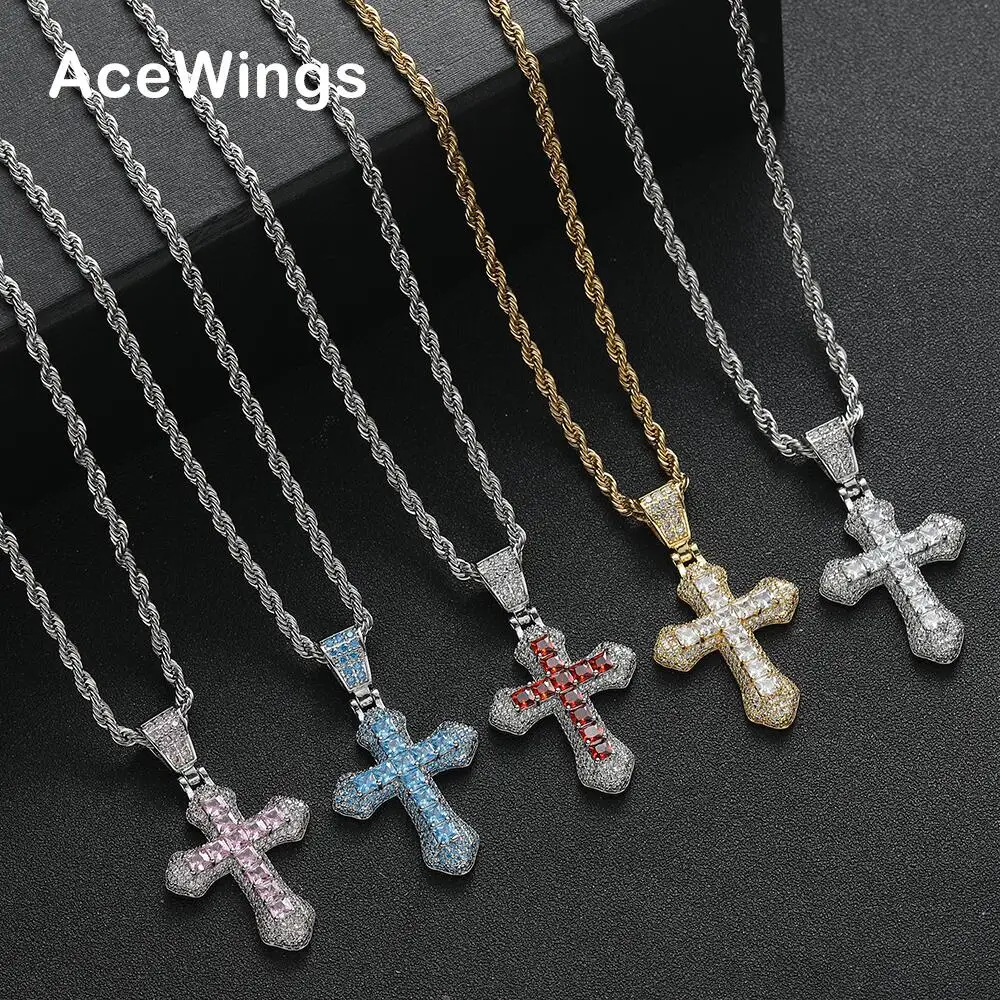 

CN441 Colorful CZ Cross Pendants Brass Cubic Zircon Jewelry Men And Women Necklace
