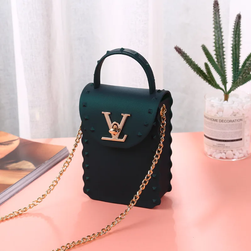 

latest fashion phone bags ladies single shoulder bag matte pvc jelly rivet purses handbags for women bags women handbags, 7 colors