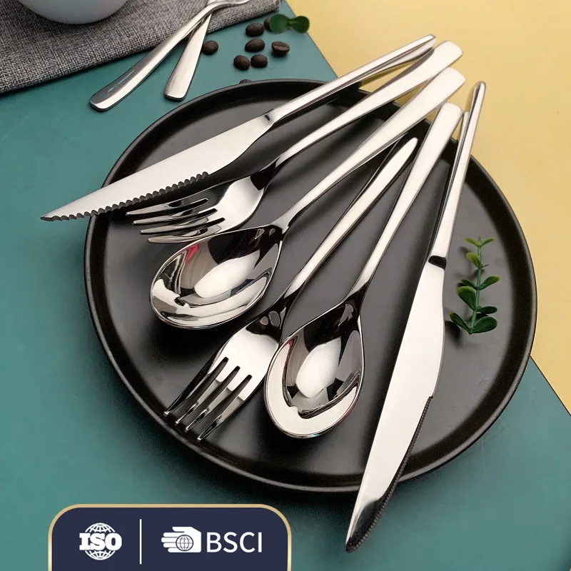 

wholesale cutlery set stainless steel knife fork spoon silver cutlery luxury mirror polish SUS304 silverware flatware