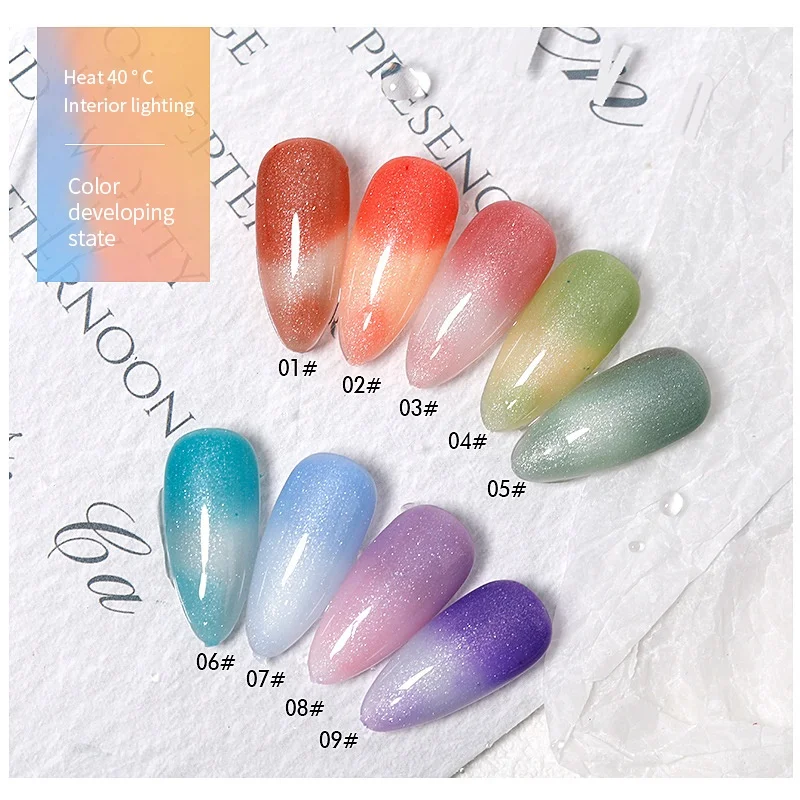 

FUUMUUI Professional Nail Supplies 2021 New 7ml Temperature Changing UV Gel Nail Polish Applicator Acrylic, 9colors