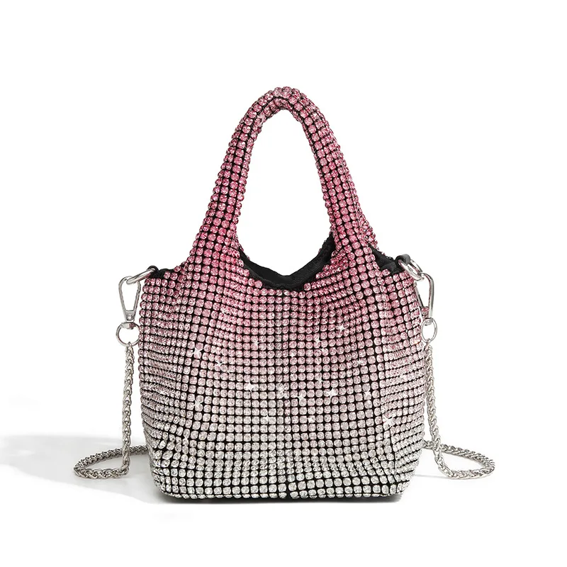 

bolsos para mujeres rhinestone large capacity vegetable basket bag for women gradient diamond handbag chain one shoulder totebag