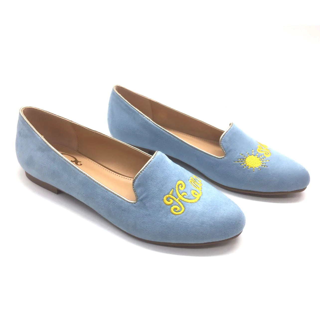 

fashionable upper pattern electric embroidery lady casual loafer shoes women flat shoes, Customized color