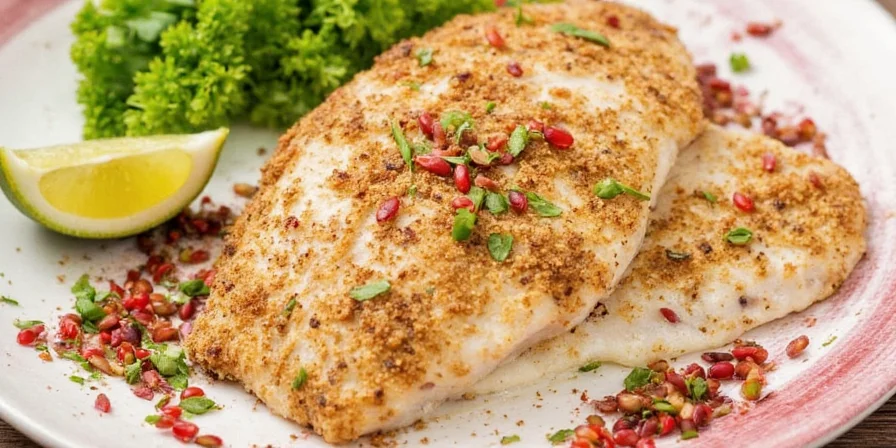 Tilapia fish on a wooden board with various spices around it