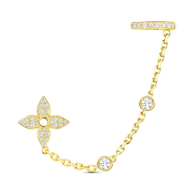 

Tide Brand Four-Leaf Clover Buckle Diamond Jewelry Long Drop Dangle Earrings