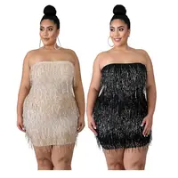 

DA910010 newest strapless sequin fringed tube bodycon party Women Long Maxi Fashion Casual Dress