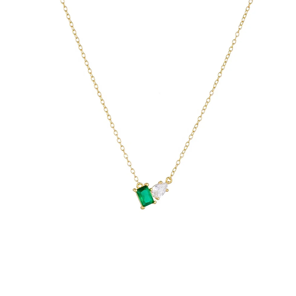 

peishang wholesale jewelry silver 925 gold plating emerald Square green necklace ladys jewelry zircon necklace jewelry women