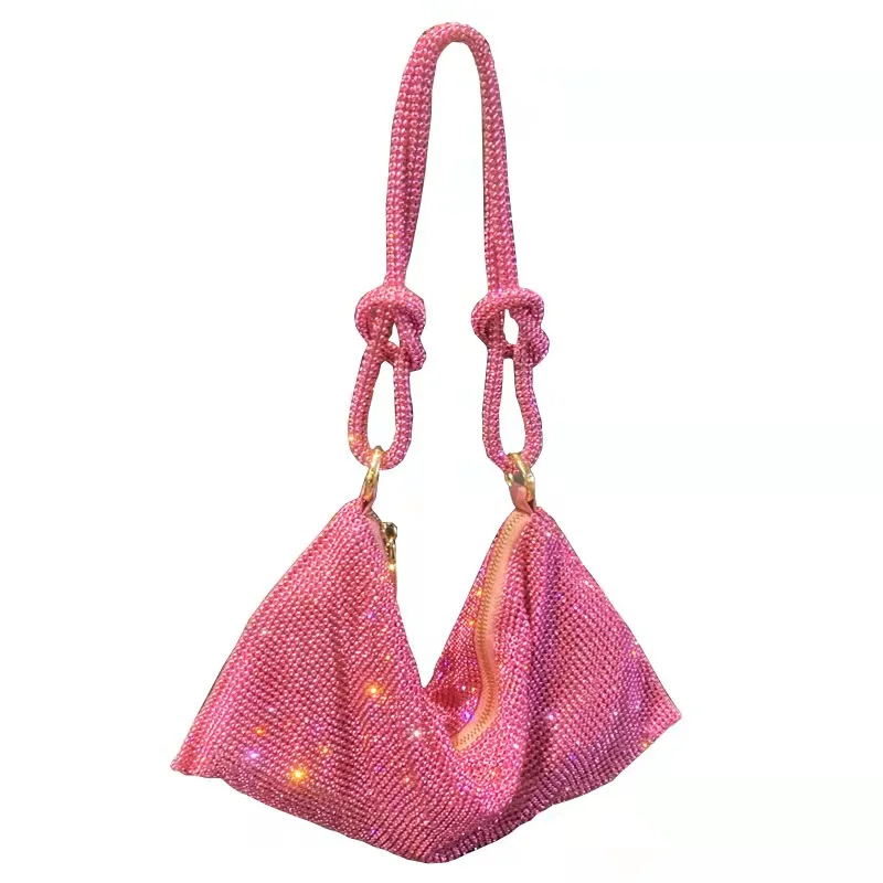 

2022 Brand Luxury Designer Top Handle Purse Handbags Rhinestone Hotpink Evening Purse Famous High Quality Bridal Purse