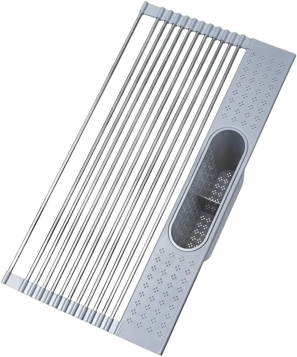 

Roll Up Kitchen Dish Drying Rack 20'' x 11'' Large Dish Drying Rack Utensil Holder Foldable Stainless Steel Dish Drainer