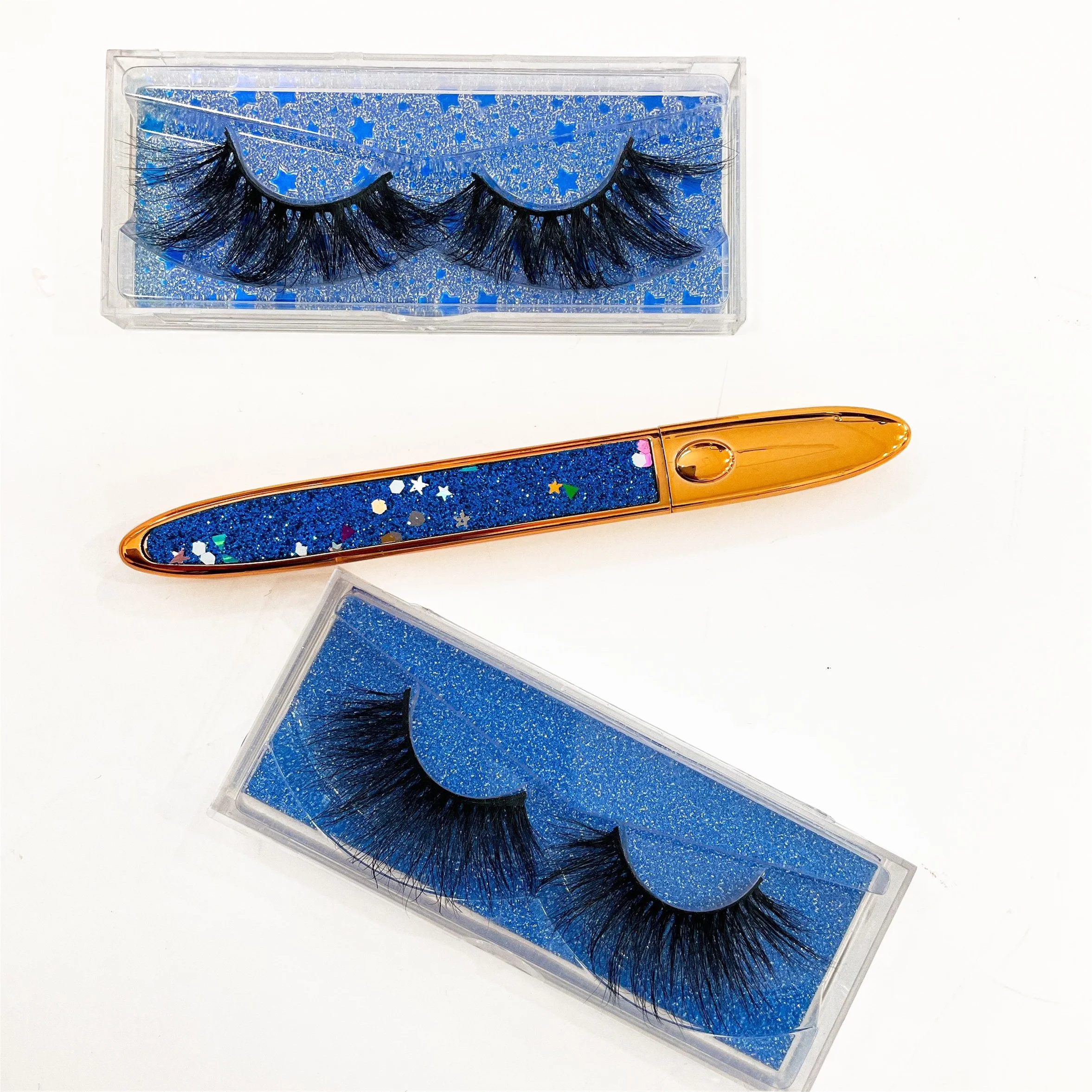 

Wholesales private label packaging 3d mink 25mm eyelashes vendor 3d fluffy full strip 25mm eyelashes, Black