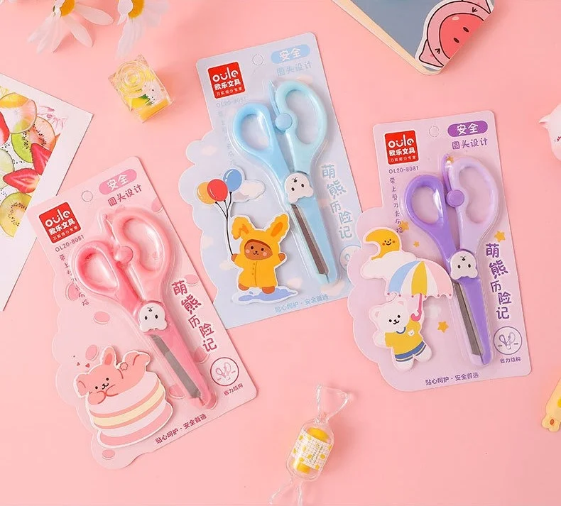 

School stationery cute bear plastic kids safety scissors for paper cutting
