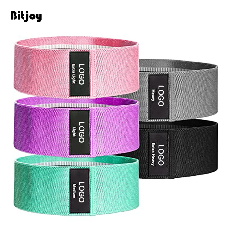 

Ready stock polyester pull up fabric booty stretch band fitness cotton non slip hip yoga resistance band set of 5