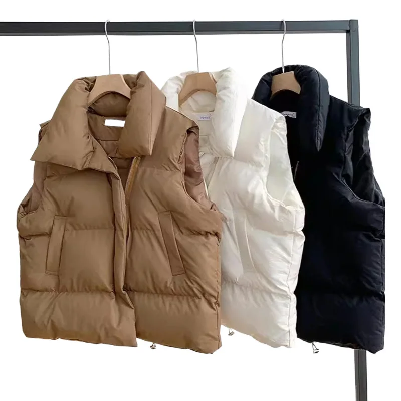 Women Coat Puffer Sleeveless Jacket Cotton Padded Black Puffer Vest