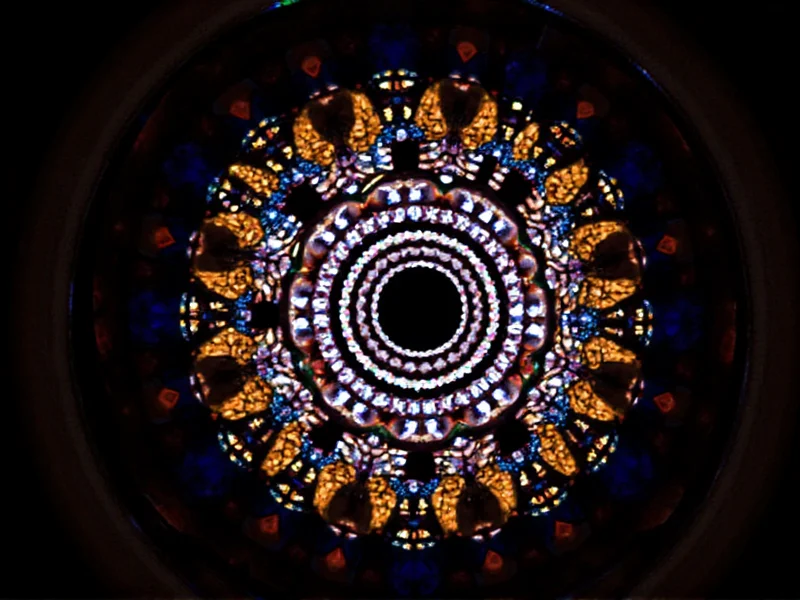 Upcycled lens kaleidoscope showing geometric light patterns