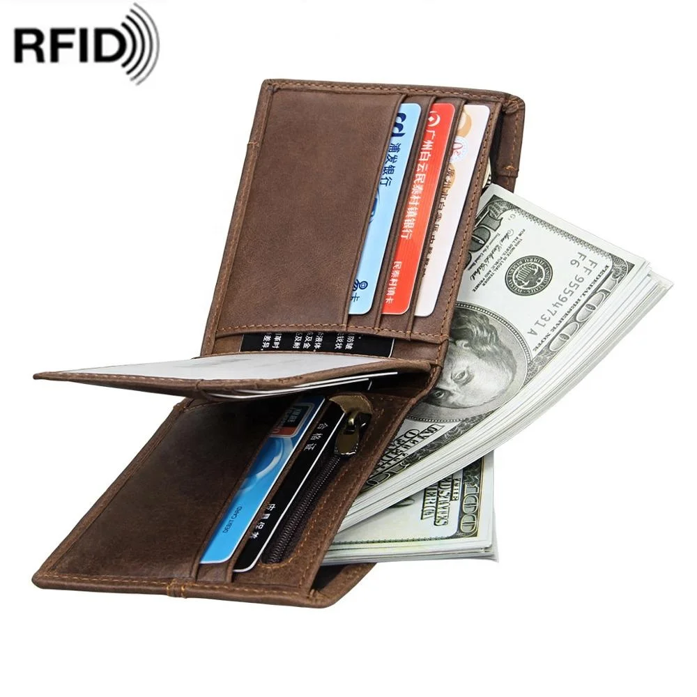 

Sleek and Slim RFID Blocking Trifold Mens Wallet Genuine Leather With id Windows and credit card holder, 3colors options, oem available