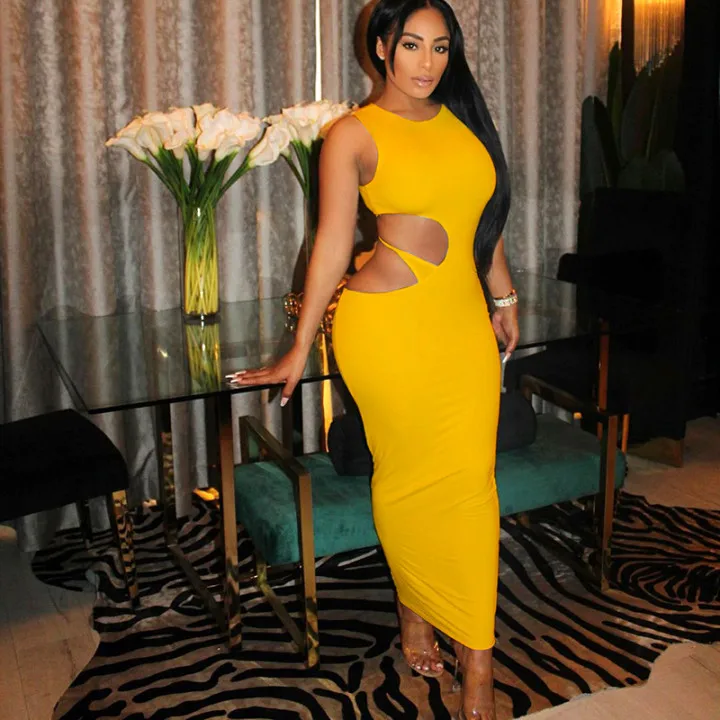 

H6316 - women fashionable bodycon sleeveless hollow out dresses