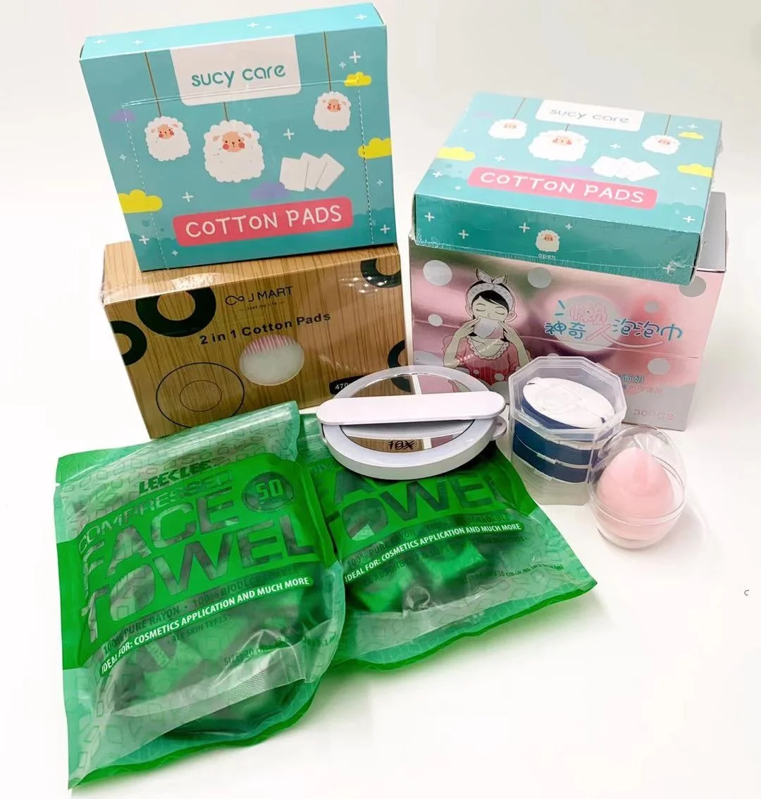 

Cosmetic TOOLS 2 box Cotton Pad Compressed towel 2 bags and 2 in 1 cotton pad 1 box of powder puff Christmas set of gift