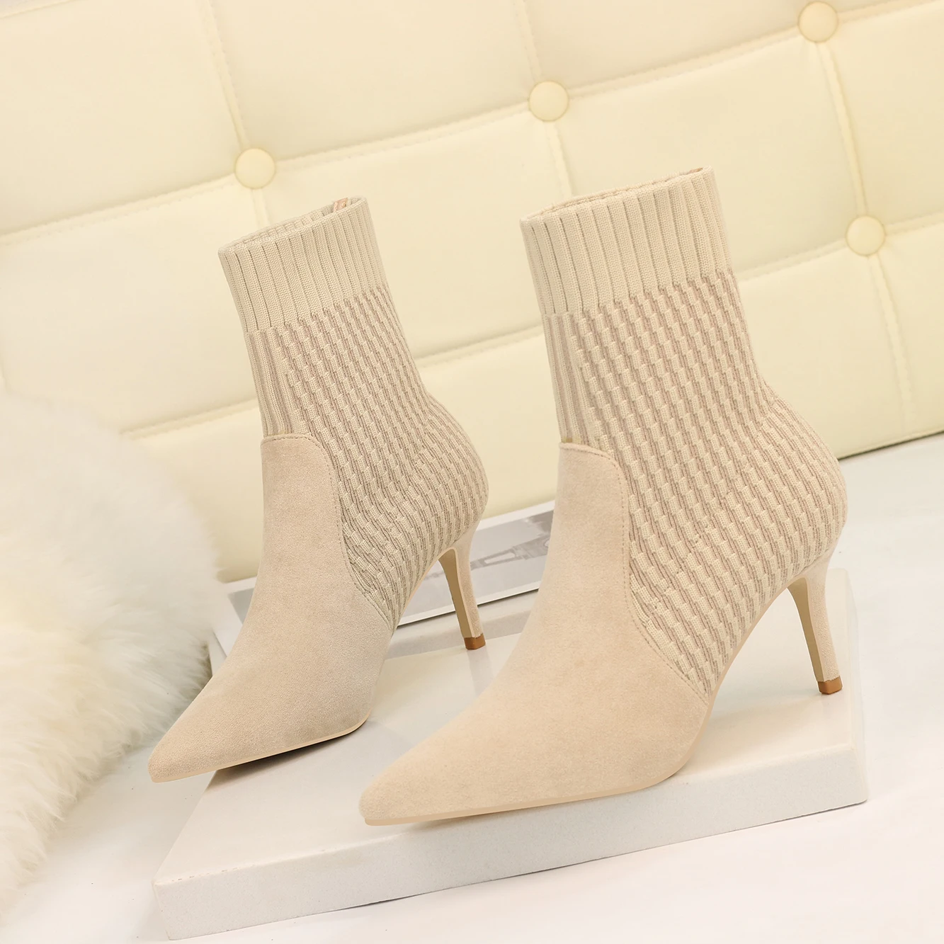 

Simple Design Minimalism Stiletto Woman Heeled Boots Stretch Fabric High Heeled Winter Shoes OEM Customized Logo Fashion Boots