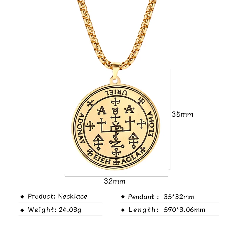 Archangel Raphael Key of Solomon Pendant Necklace Talisman Amulet SAMAEL Angel Gabriel Uriel Arch Angel Steel Gold Necklaces