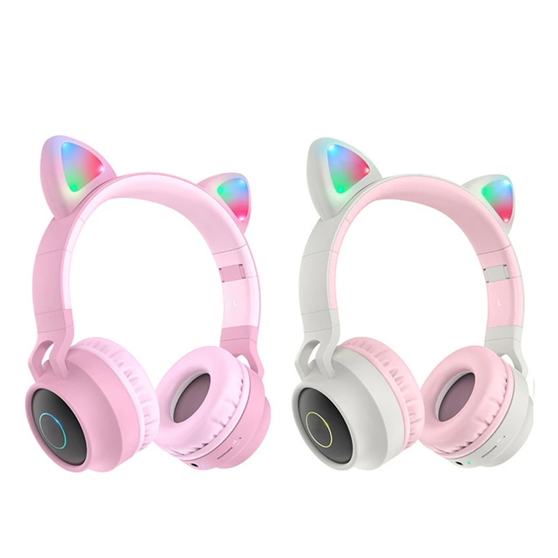 

LED Light Cat Ear Headphones Wireless BT V5.0 Headset Portable Foldable Kids Headphone With Microphone Best gift