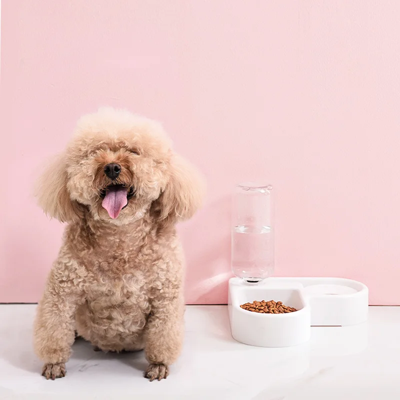 

New Corner Pet Dog Bowl Small And Medium Dog Bowl Automatic Water Dispenser Pet Supplies Plastic Double Bowl, As photo