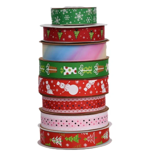 

Factory Customized Satin Ribbon printing wholesale glittered decoration Christmas ribbon, 196 colors