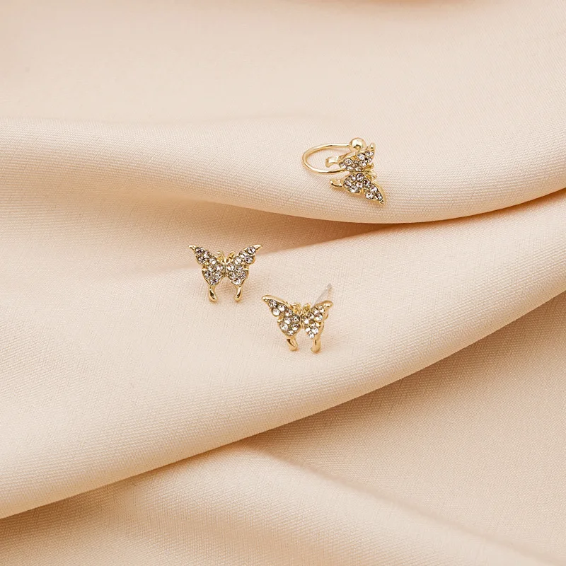 

fashion trendy butterfly crystal cuff plated stud earrings