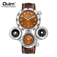 

Oulm 1149 Men Quartz Fashion Dual Time Leather Strap Wristwatch High Quality Military Steel Army Design Sport Outdoor Watch