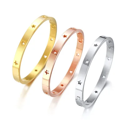 

New Style Stainless Steel Women Bracelets With Hollow Stars Simple Bangles Jewelry