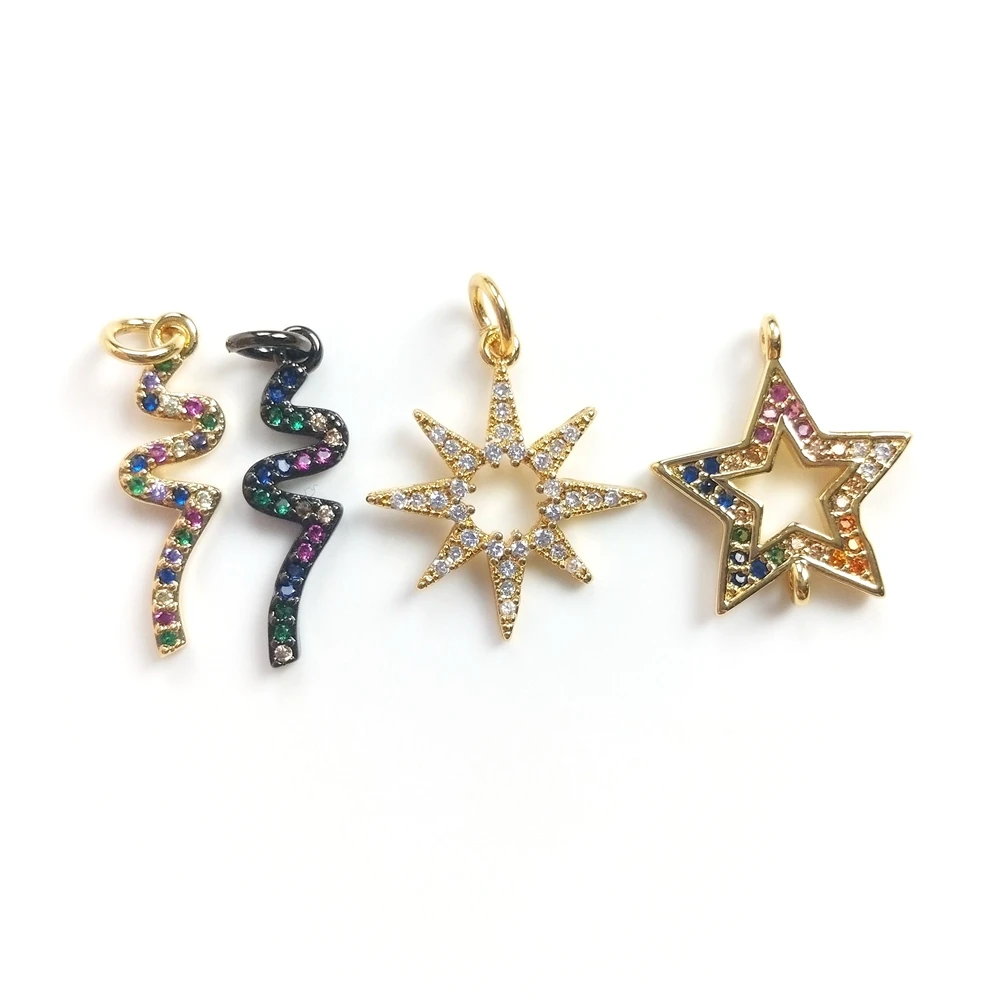 

Fashion Necklace Women DIY Gift Craft Gold Plated Rainbow Multicolor CZ Micro Pave Star Starburst Charm Pendants twist bar bead, Multi color