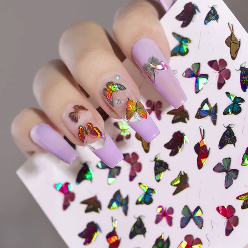 

Nail Art Sticker Simulation Laser 3D Butterfly Self-Adhesive Stickers Japanese Style Colorful Nail DIY Salon, Picture