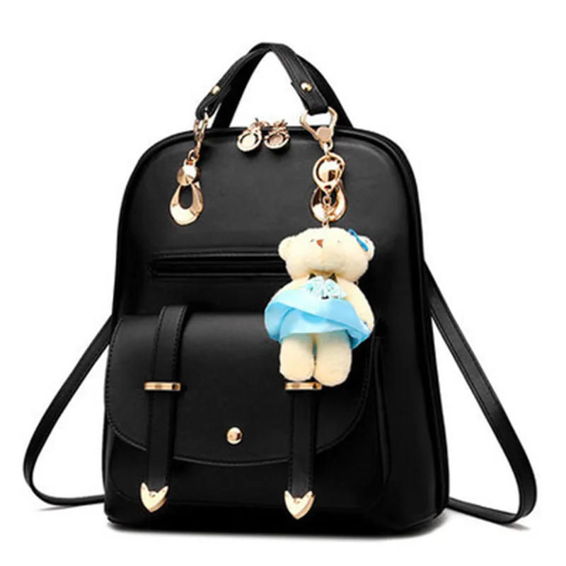 

2020 girls backpacks pu leather female bag college wind hanging bear popular backpack, Accpet customized color