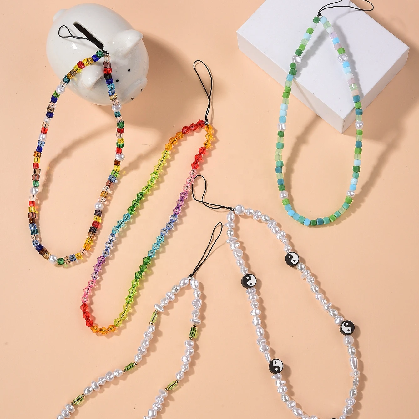 

cute mobile phone strap beaded custom pearl universal logo beads strap for phone