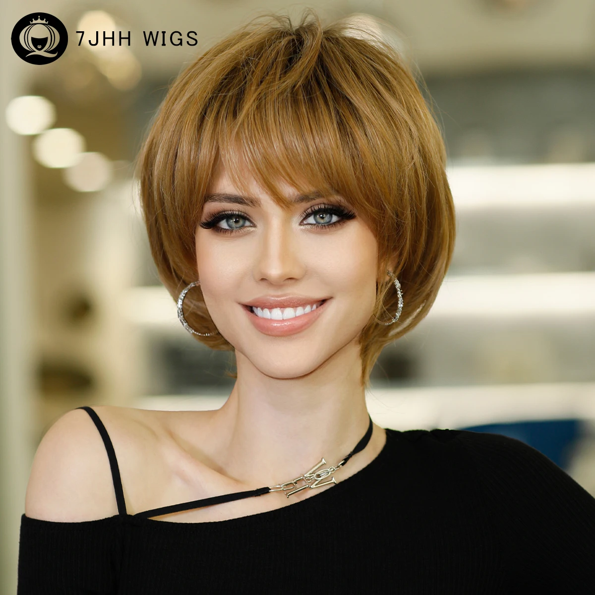 

Pixie Blonde Wigs for Women Blonde Brown Pixie Cut Wig for White Women Layered Synthetic Ombre Blonde Hair Wig Machine Made