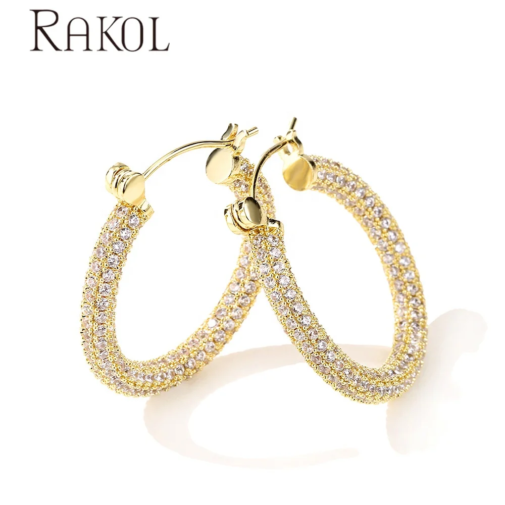 

RAKOL EP2916L luxury zircon paved gold big huggie hoop earrings large hoop earrings women