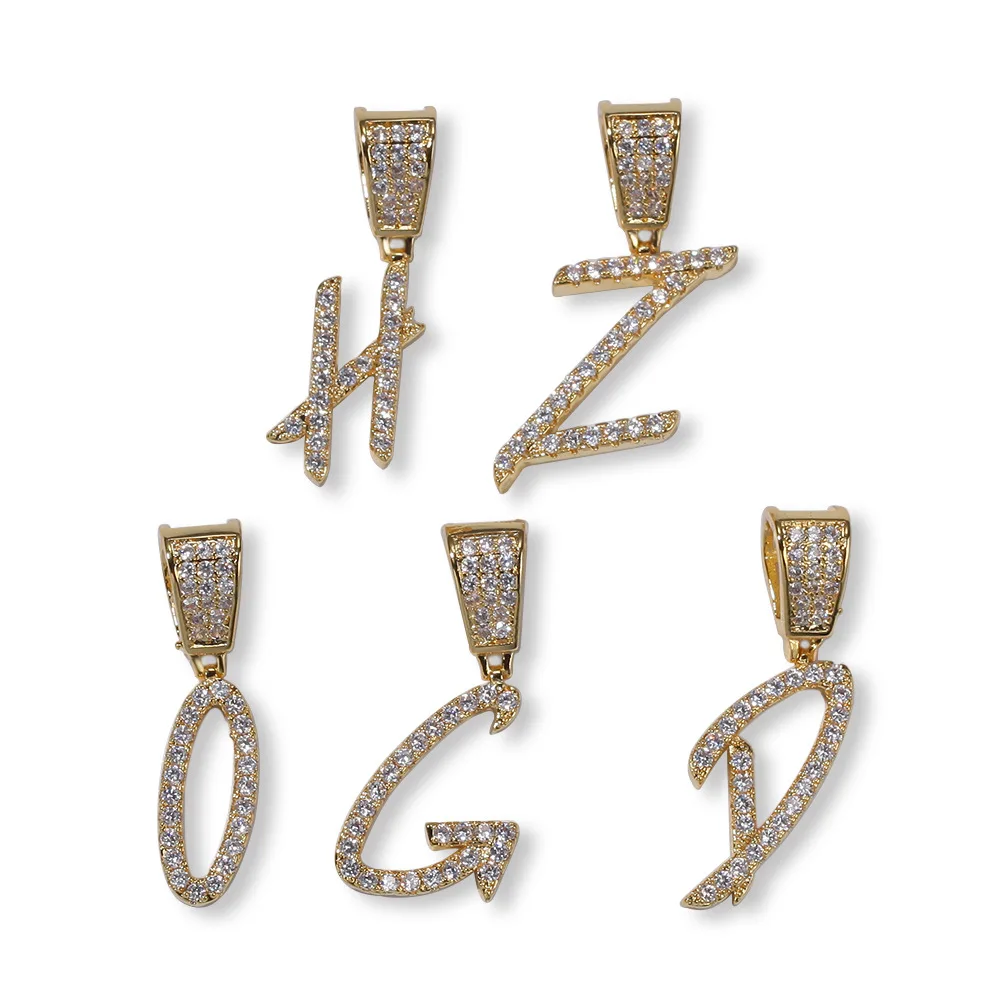 

2019 New Cursive Writing Initial Letters Charm Monogram Small CZ Letter Custom Name Pendant, Gold ,silver