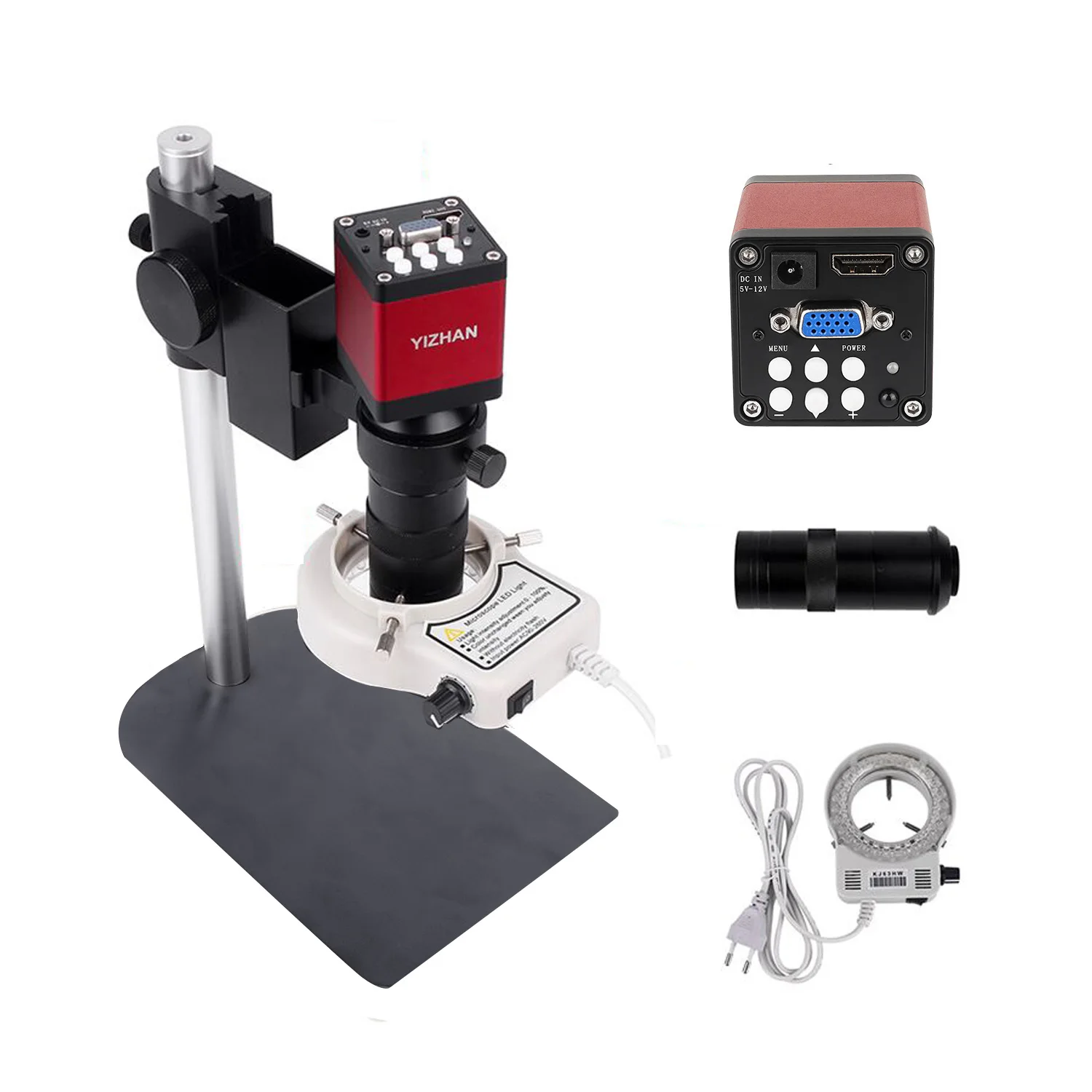 

Digital VGA Industrial Microscope Camera Video Microscope sets HD 13MP 60F/S+130X C Mount Lens+LED Ring Light +Metal Stand