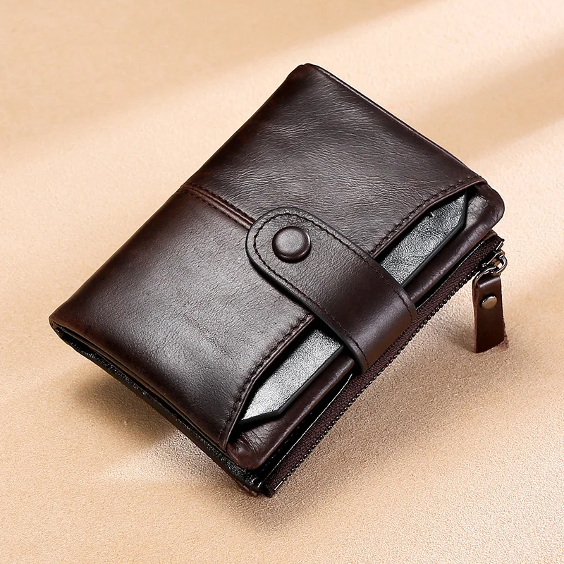 

RFID new leather men's wallet fashion short zipper buckle Wallet