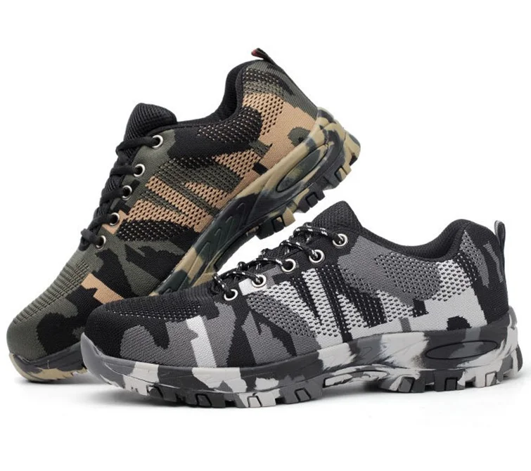 

Hot Sale Unisex Shielding Safety Shoes Men Work Boots Camouflage Steel Toe Boots Men Outdoor Shoes Air Mesh Safely Boots