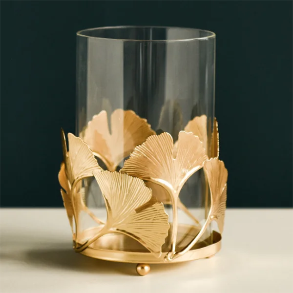 银杏叶装饰玻璃杯形烛台 - buy ginkgo leaf decor cup shaped candle