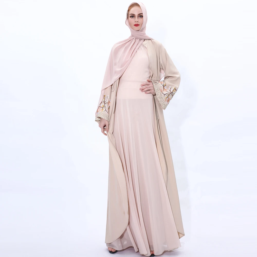 

2020 elegant horn sleeve abaya muslim with belt, Black,pink,beige,dark green,brick red