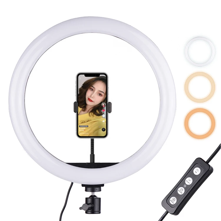 

12 Inch 30cm Photography Fill lighting Selfie Circle LED Light Ring With Cell Phone Holder For Live Video Makeup Beauty, Pink,white+black