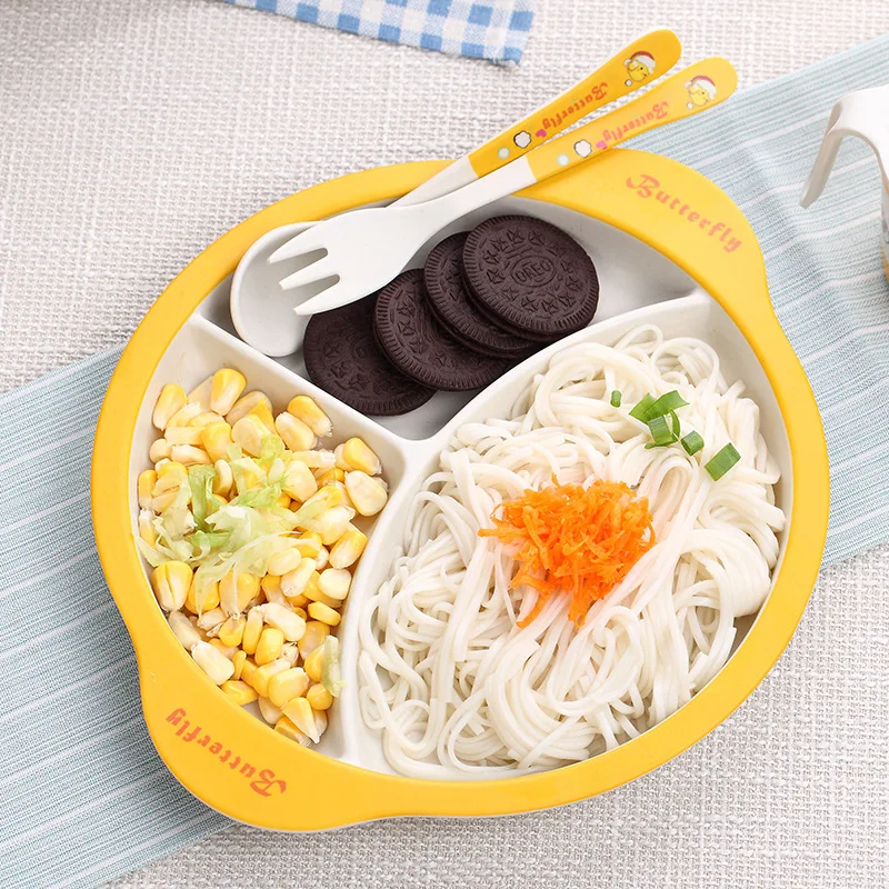 

Bamboo Fiber Children's Tableware Cute Baby Food Dinnerware Set Feeding Plates Bowl with Cup Fork Spoon plastic dishes