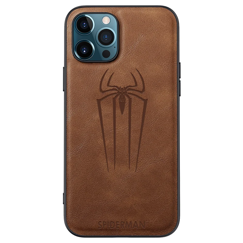 

High Quality Car magnetic Shockproof PU Leather Spider phone Case For iPhone 12 11 Pro Max Mini X XS XR 7 8 Plus Cell Phone Case, 5 colors