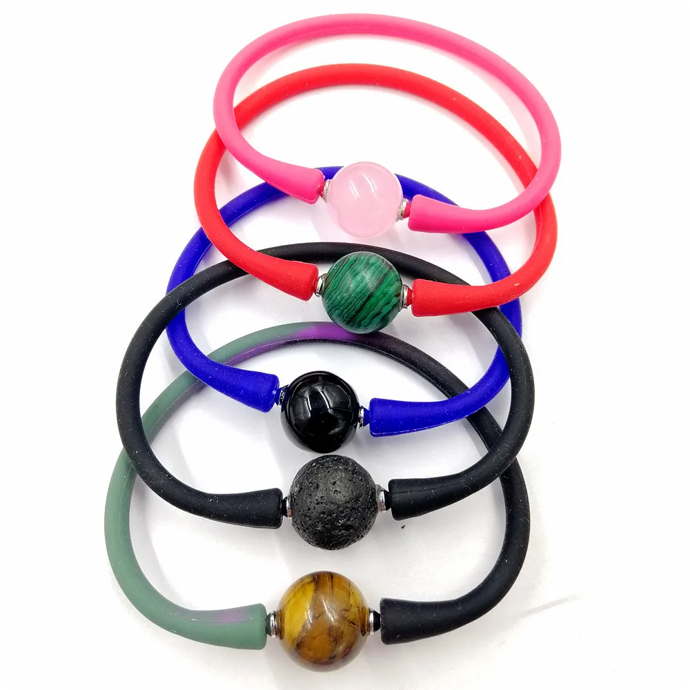 

Length Colorful Silicone 9-11mm Natural Pearl Bangle Waterproof Bracelet Custom freshwaterPearl Stone Silicone Bracelet, As pic