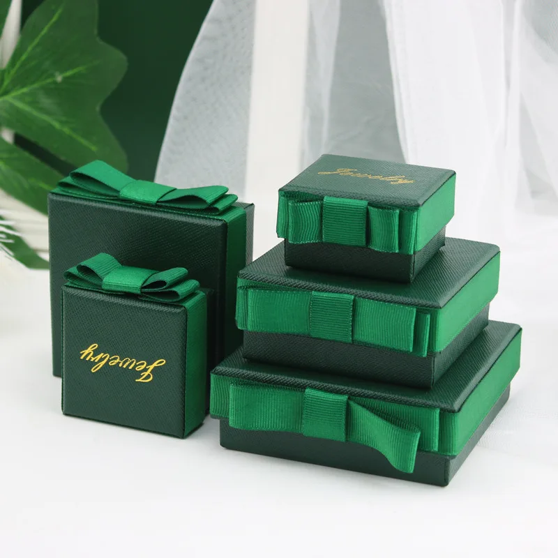 

OEM Custom LOGO Black green bow bracelet box ring necklace box Jewelry Storage Organizer Holder Rectangle/Square, Customized color