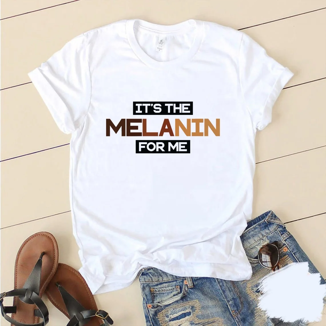 

New Women T-shirts Harajuku It's Melanin For Me Printed Tops Short Sleeve T shirt For Women Clothing, Black white gray dark blue red