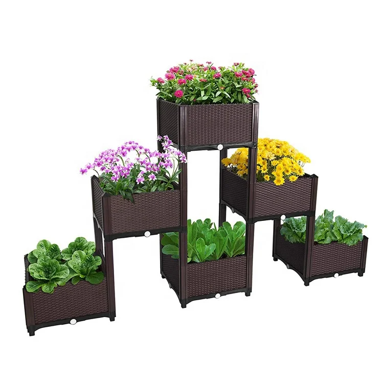 

Rectangular Raised Garden Bed Kit Indoor Outdoor Plastic Planter Grow Box Modular Raised Garden Bed