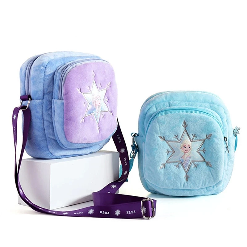 

Frozen Plush Shoulder Bag Disney Princess Cartoon Snow Queen Girl Crossbody Backpack Kid Kindergarten Zipper Handbag