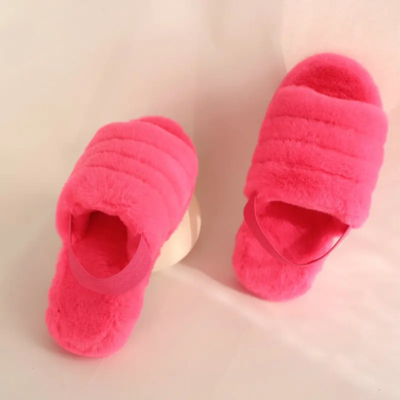 

customized fashion adult unisex furry faux fur slides slippers, Many color