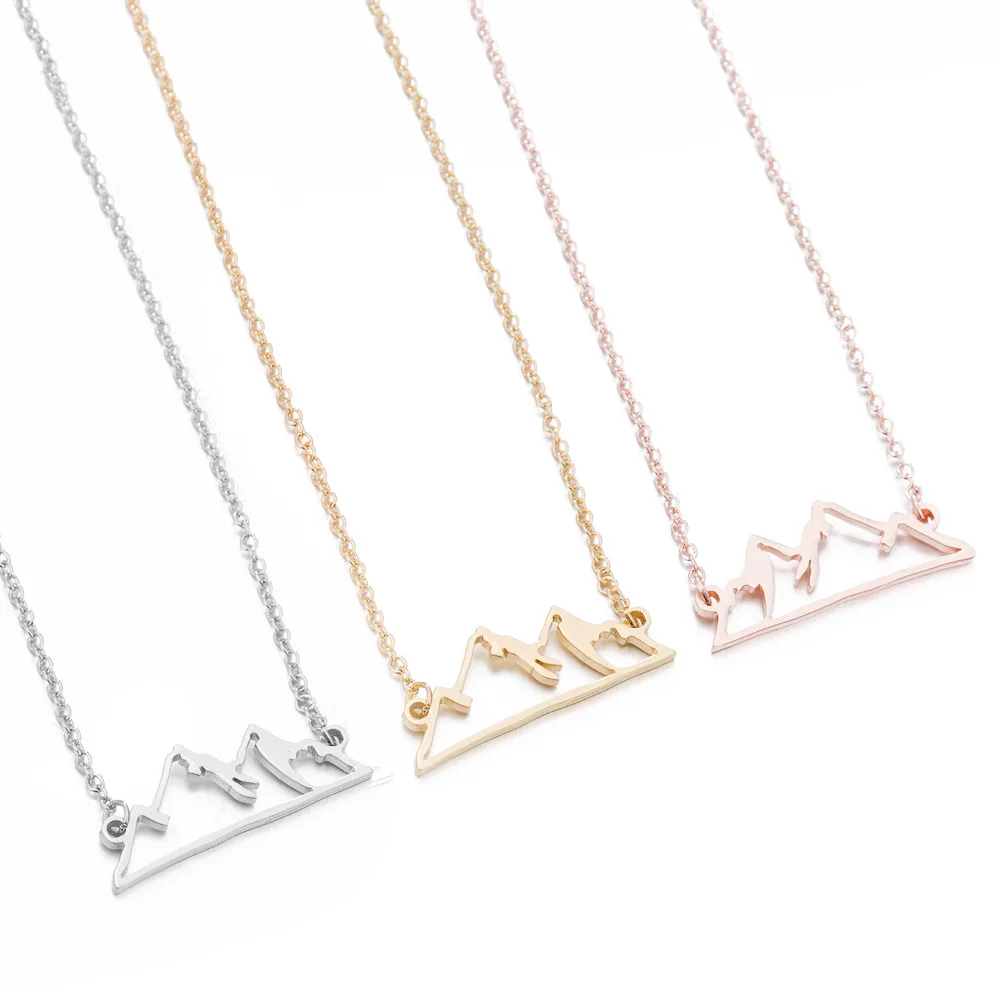 

Japanese Stainless Steel Three-color Mountain Necklace Hollow Valley Pendant Necklace Ladies, Picture